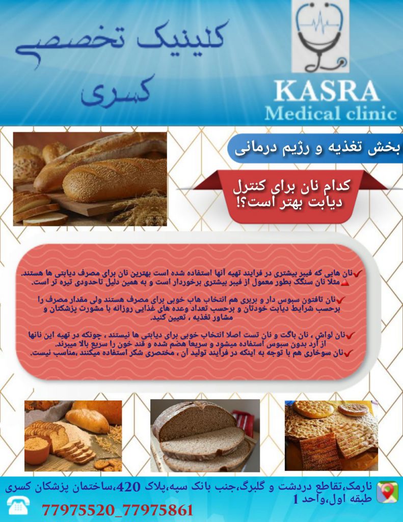 نان هایی که فیبر بیشتری در فرایند تهیه آنها استفاده شده است بهترین نان برای مصرف دیابتی ها هستند.
