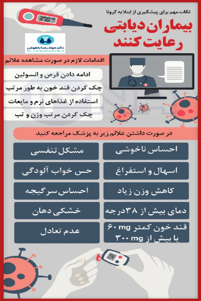 افراد مبتلا به بیماری های زمینه ای مانند دیابت، بیماری های قلبی یا بیماری های خودایمنی بیشتر از سایرین در معرض عفونت شدید با کروناویروس قرار دارند. با این حال توصیه های بهداشتی جهت پیشگیری از کروناویروس در کلیه افراد یکسان می باشد.